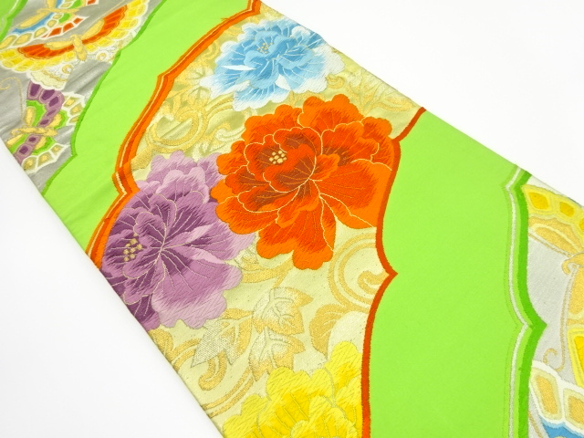 アンティーク　牡丹唐草に蝶模様織り出し袋帯（材料）